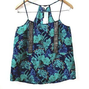 NEW! COLLECTIVE COLLECTION Floral Embellished Silk Spaghetti Strap Tank Top XS.